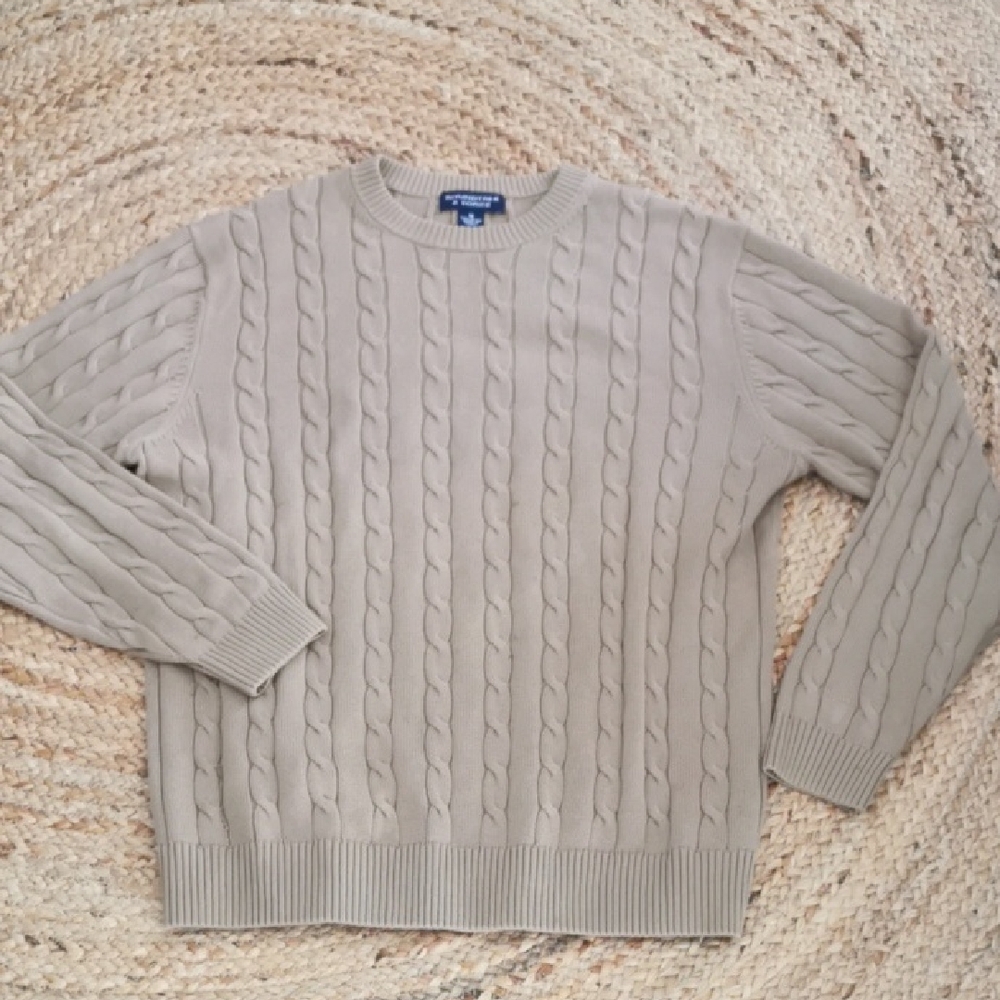 Mens vintage cableknit beige Roundtree & Yorke sweater, preppy. Size L